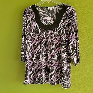 Plus size 1 X Woman's Blouse, Black, White, Purple with silver sparkle